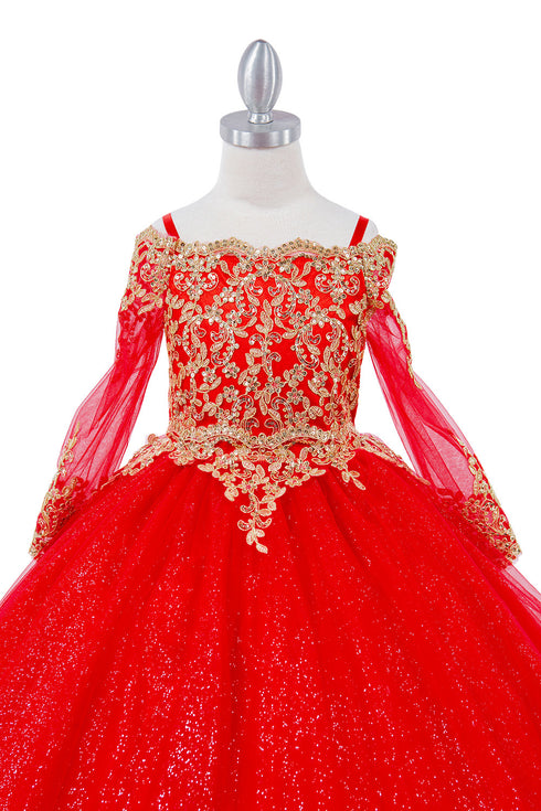 Bliss Girls Glitter Tulle Gold Coil Lace Flower Girl Junior Bridesmaid Dress, Sizes 2-16 - SophiasStyle.com